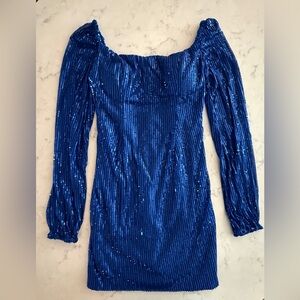 Blue Sequin Long Sleeve Dress NWT